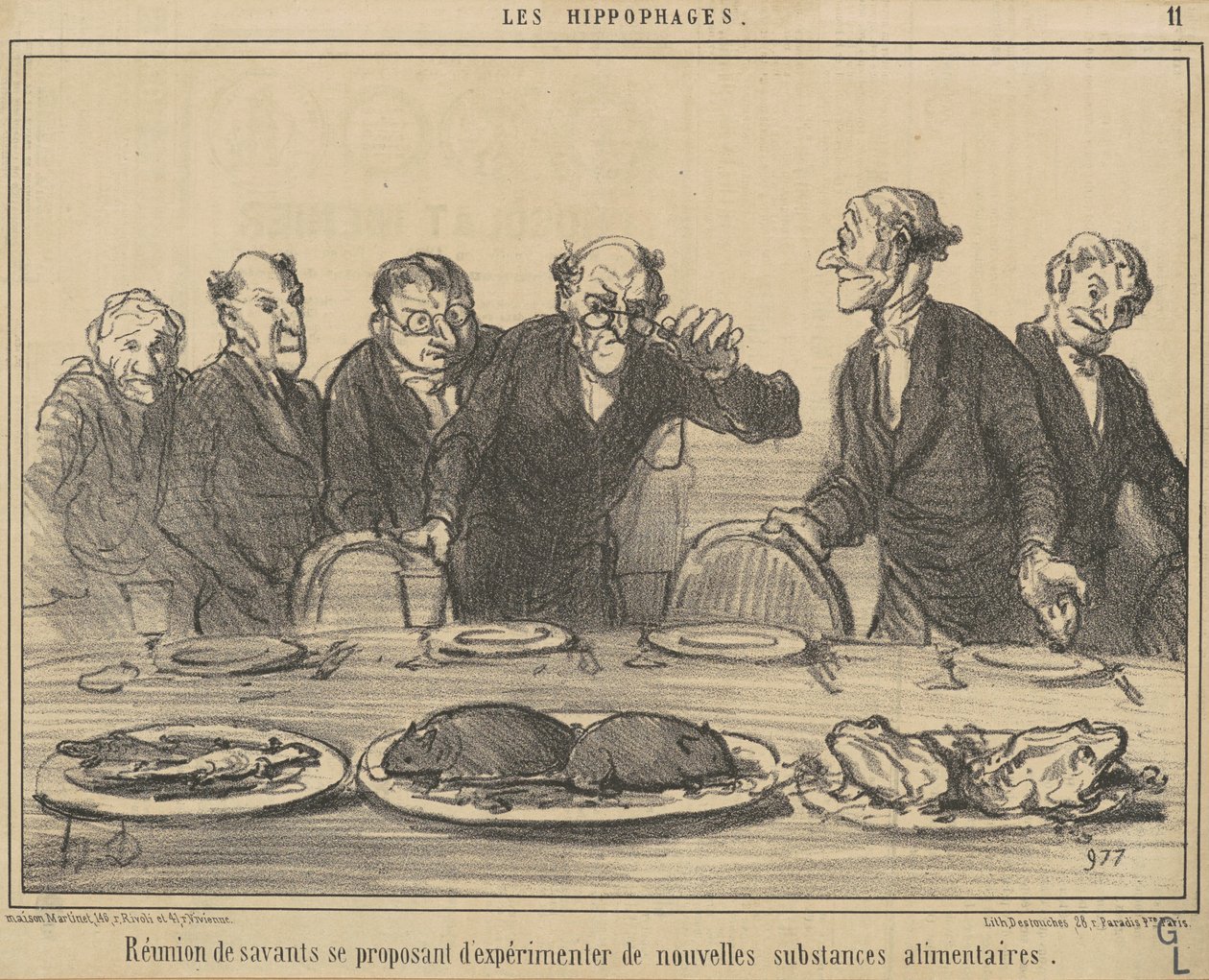 Vergadering van geleerden die zich voorstellen door Honoré Daumier