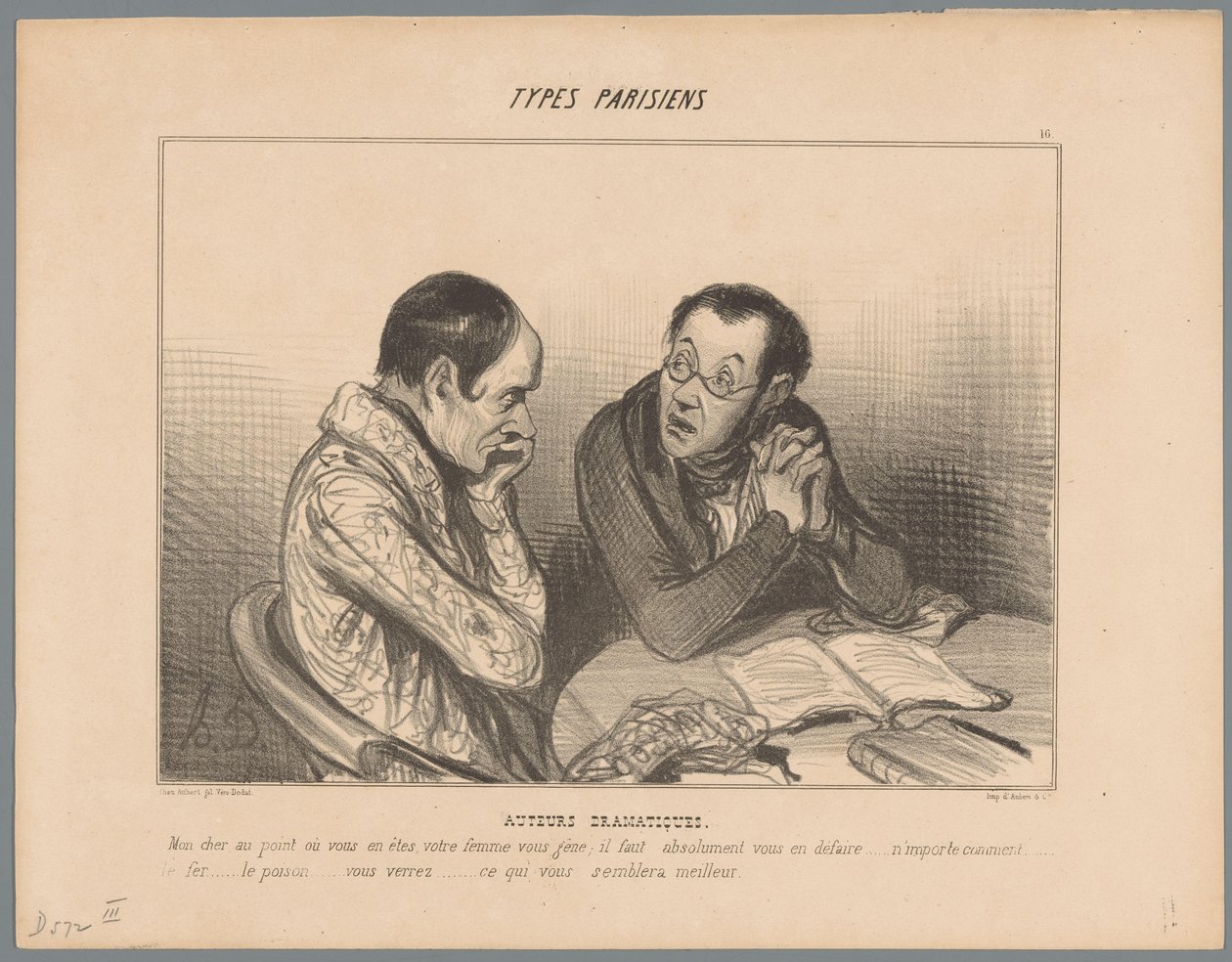 Schrijver adviseert collega zich te ontdoen van zijn vrouw door Honoré Daumier
