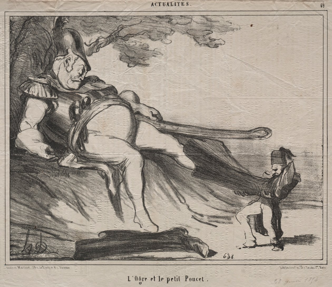 De Kozakken voor lachen plaat 61: De reus en zijn kleine Klein Duimpje, 1854 door Honoré Daumier