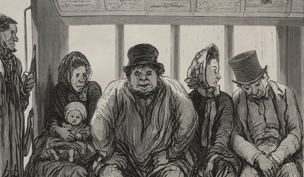 De Omnibus: Interieur van de Omnibus door Honoré Daumier
