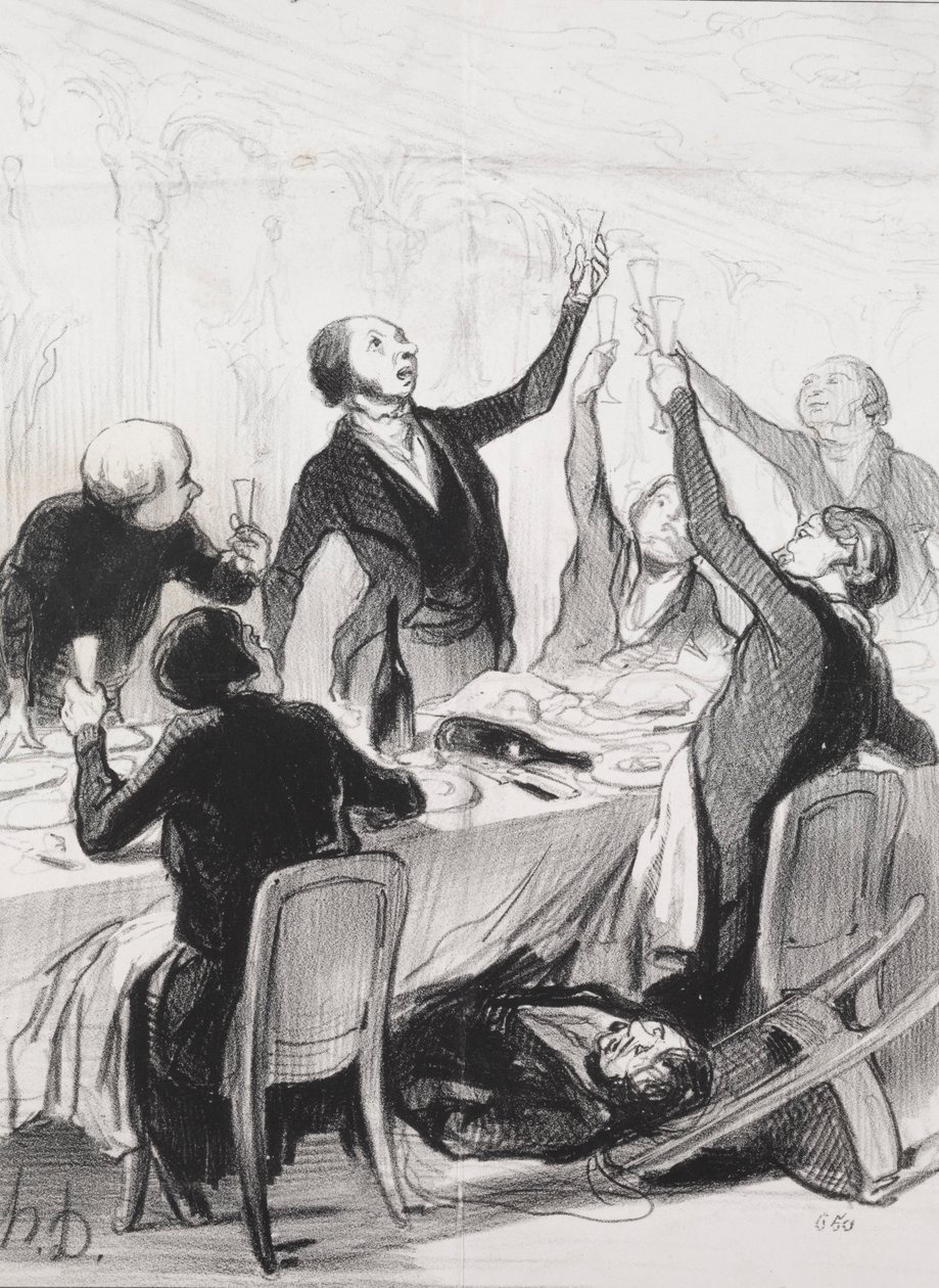 De Filantropen van de Dag, plaat 8: Een 43e Toast...aan de Matigheid Vereniging, 1844 door Honoré Daumier