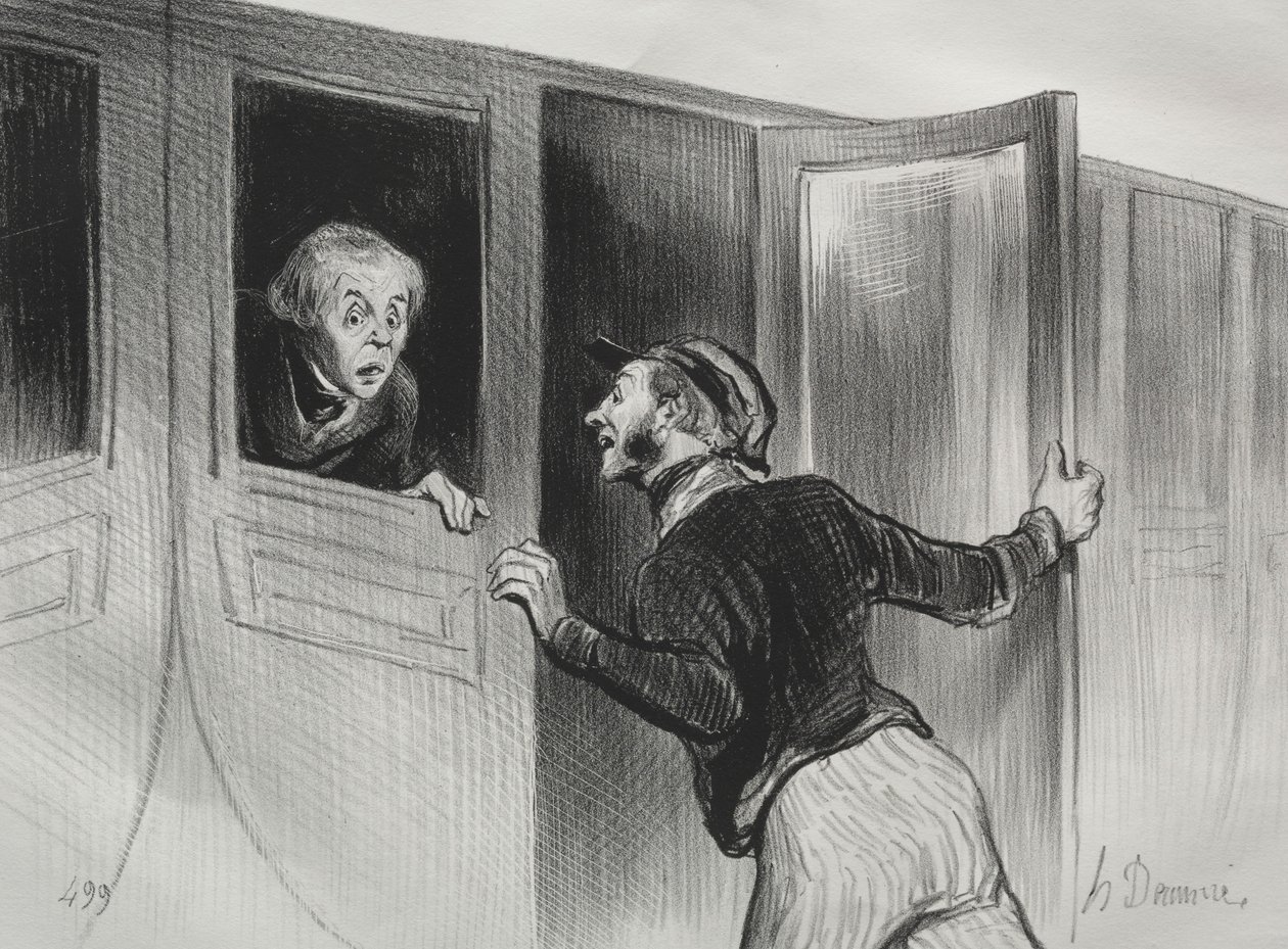 De spoorwegen, plaat 11: Het gevaar van slapen tijdens een reis, 1843 door Honoré Daumier
