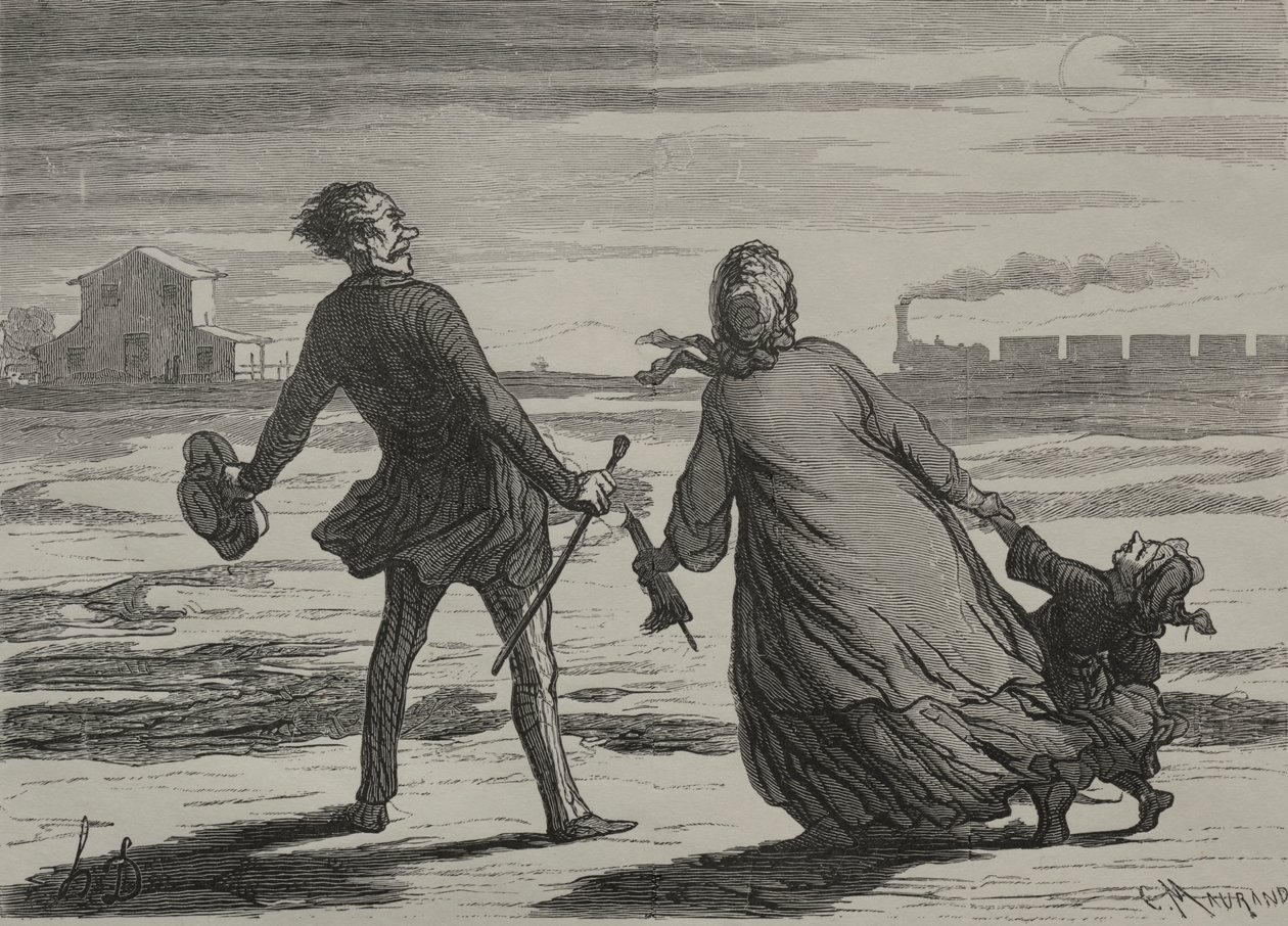 De spoorweg: Te laat door Honoré Daumier