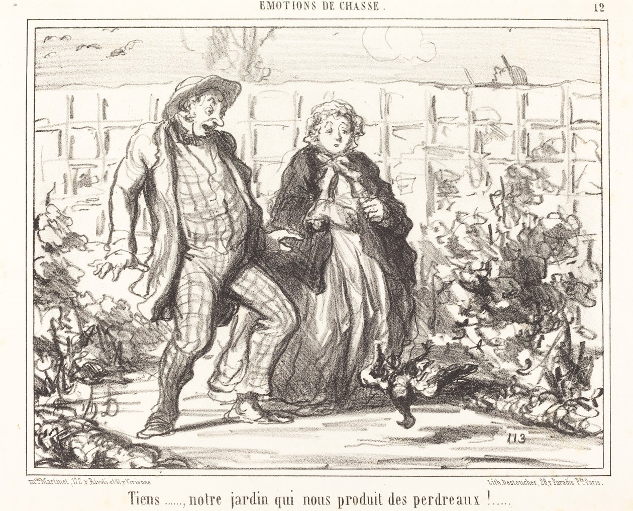 Tiens... onze tuin... produceert patrijzen!... door Honoré Daumier