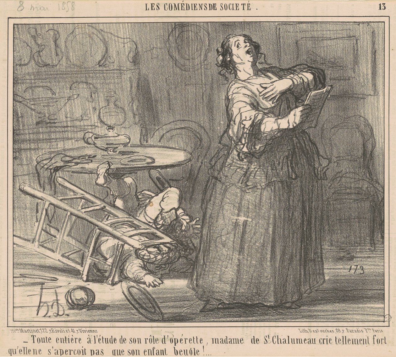 Helemaal verdiept in haar rol ... door Honoré Daumier