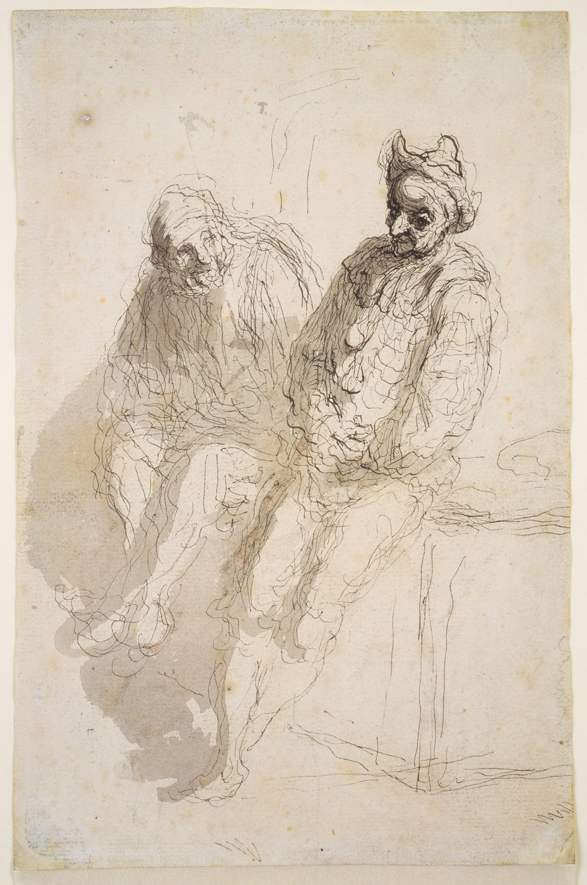 Twee saltimbanques, c.1865-73 door Honoré Daumier
