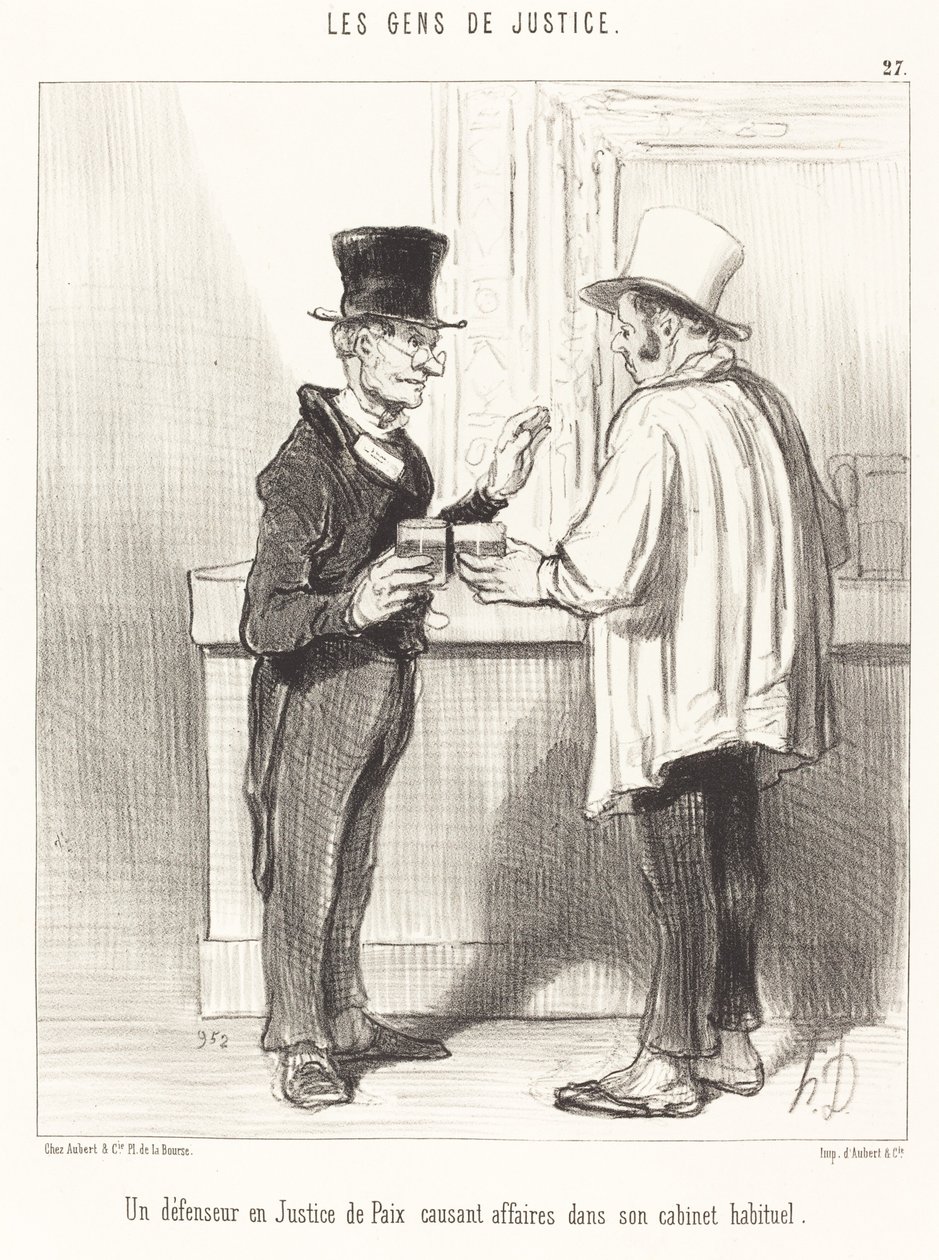 Een Verdediger... pratend... in zijn gebruikelijke kantoor door Honoré Daumier