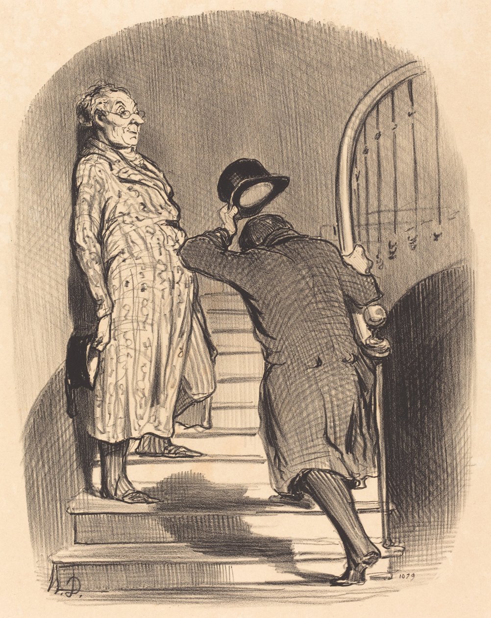 Een huurder die zijn huur precies betaalt door Honoré Daumier
