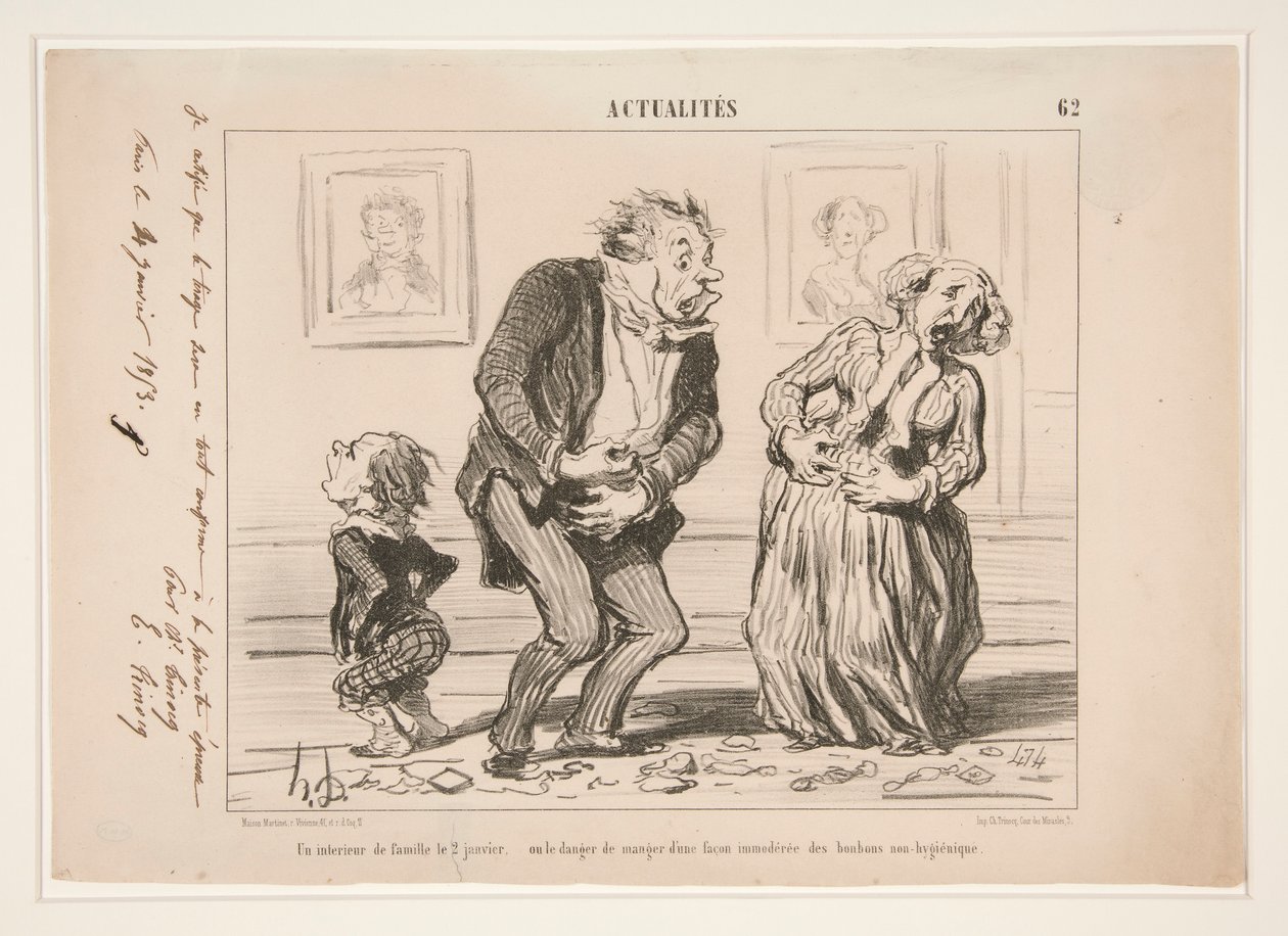 Un interieur de famille le 2 janvier door Honoré Daumier