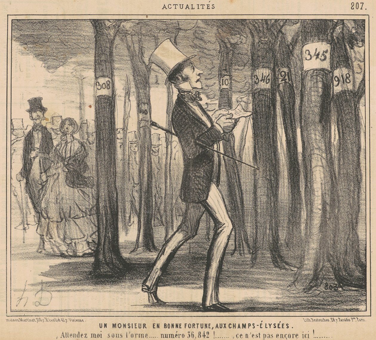 Een heer in goede fortuin op de Champs-Elysées door Honoré Daumier