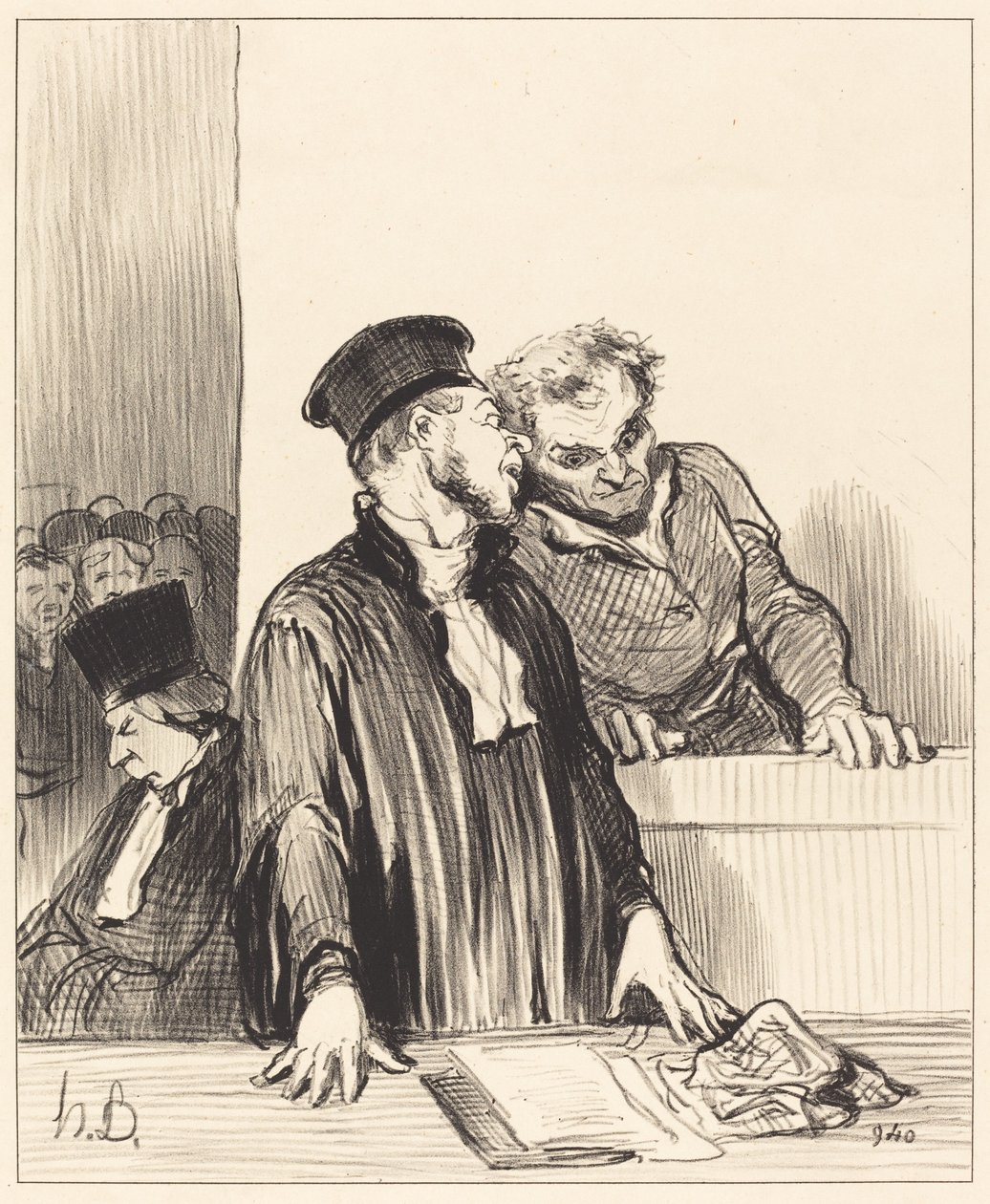Voila het openbaar ministerie dat u onaangename dingen vertelt... door Honoré Daumier