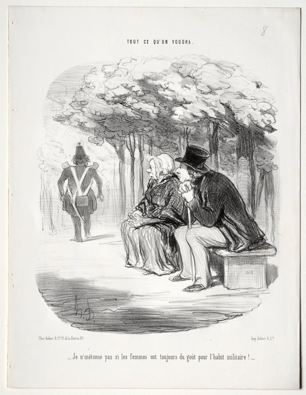 Wat je wilt, plaat 51: Ik verbaas me niet dat vrouwen altijd dol zijn op het militaire uniform? door Honoré Daumier
