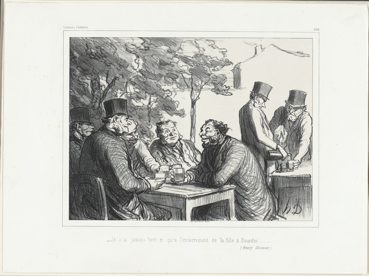 "- Ik heb nog nooit zo gelachen als op de begrafenis van Bourdins dochter......." (Henri Monnier), plaat 303 uit Souvenirs d