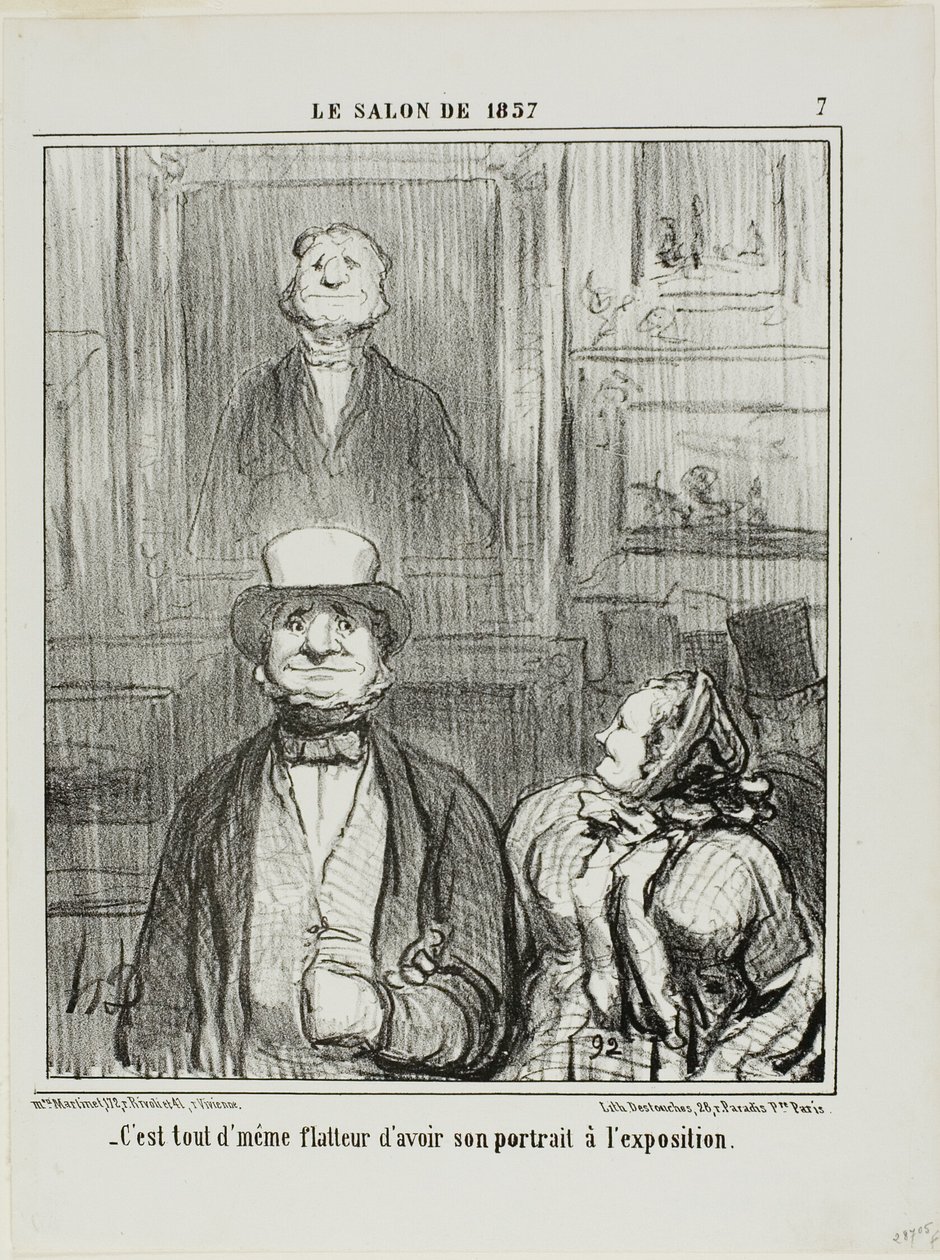 "- Het is echt heel vleiend als je portret in de Salon wordt tentoongesteld," plaat 7 uit Le Salon de 1857 door Honoré Victorin Daumier