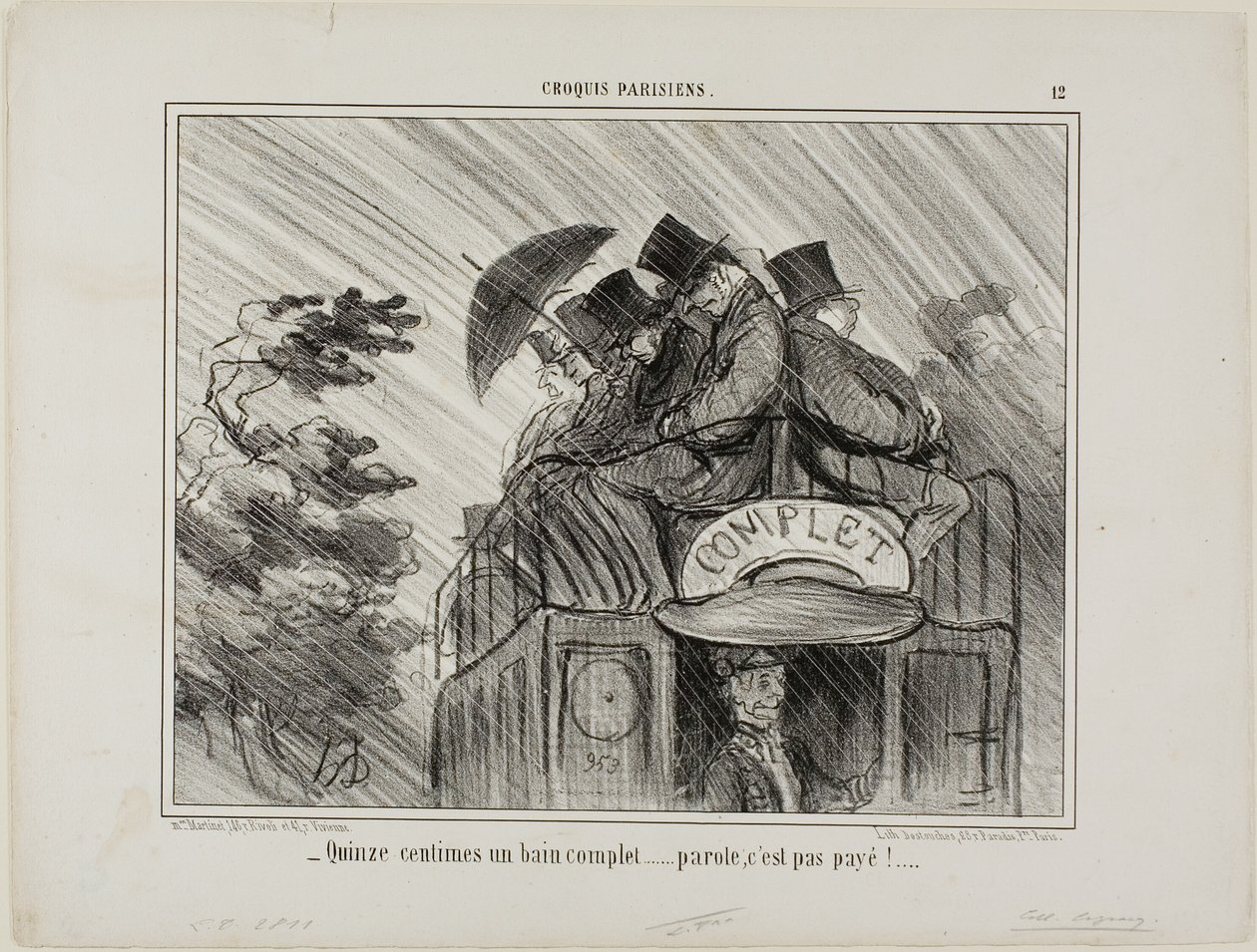 "- Slechts 15 cent voor een volledig bad.... wat een deal!," plaat 12 van Croquis Parisiens door Honoré Victorin Daumier