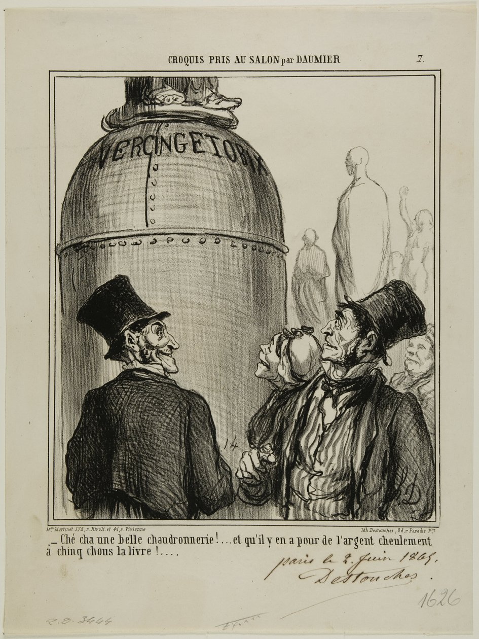 "- Yep... dit is wat ik noem een shplendid job.... en voor maar vijf sous per pond... krijg je echt waar voor je geld!," bord 7 uit Croquis Pris Au Salon par Daumier door Honoré Victorin Daumier