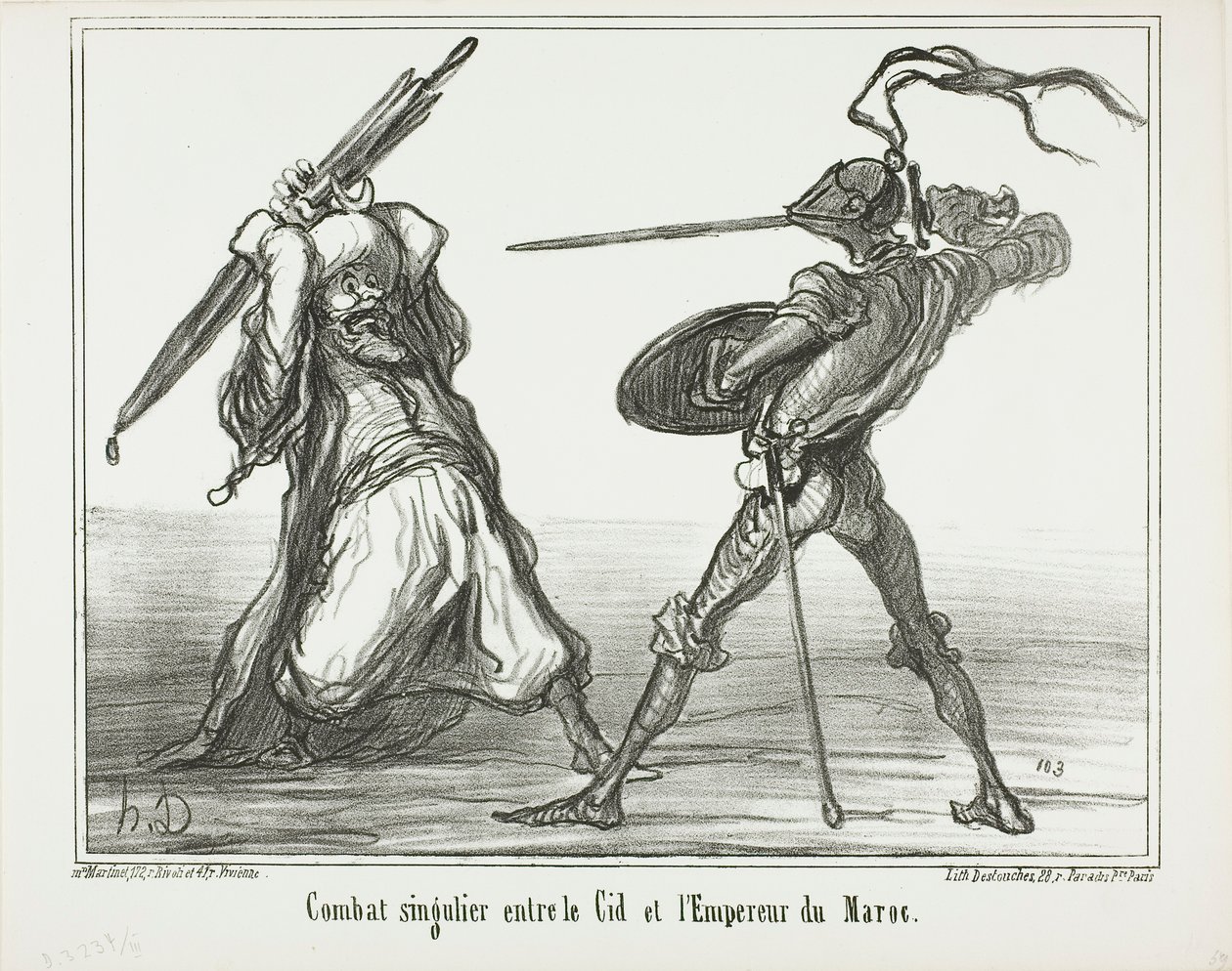 Een ongewoon gevecht tussen El Cid en de keizer van Marokko, plaat 117 uit Actualités door Honoré Victorin Daumier