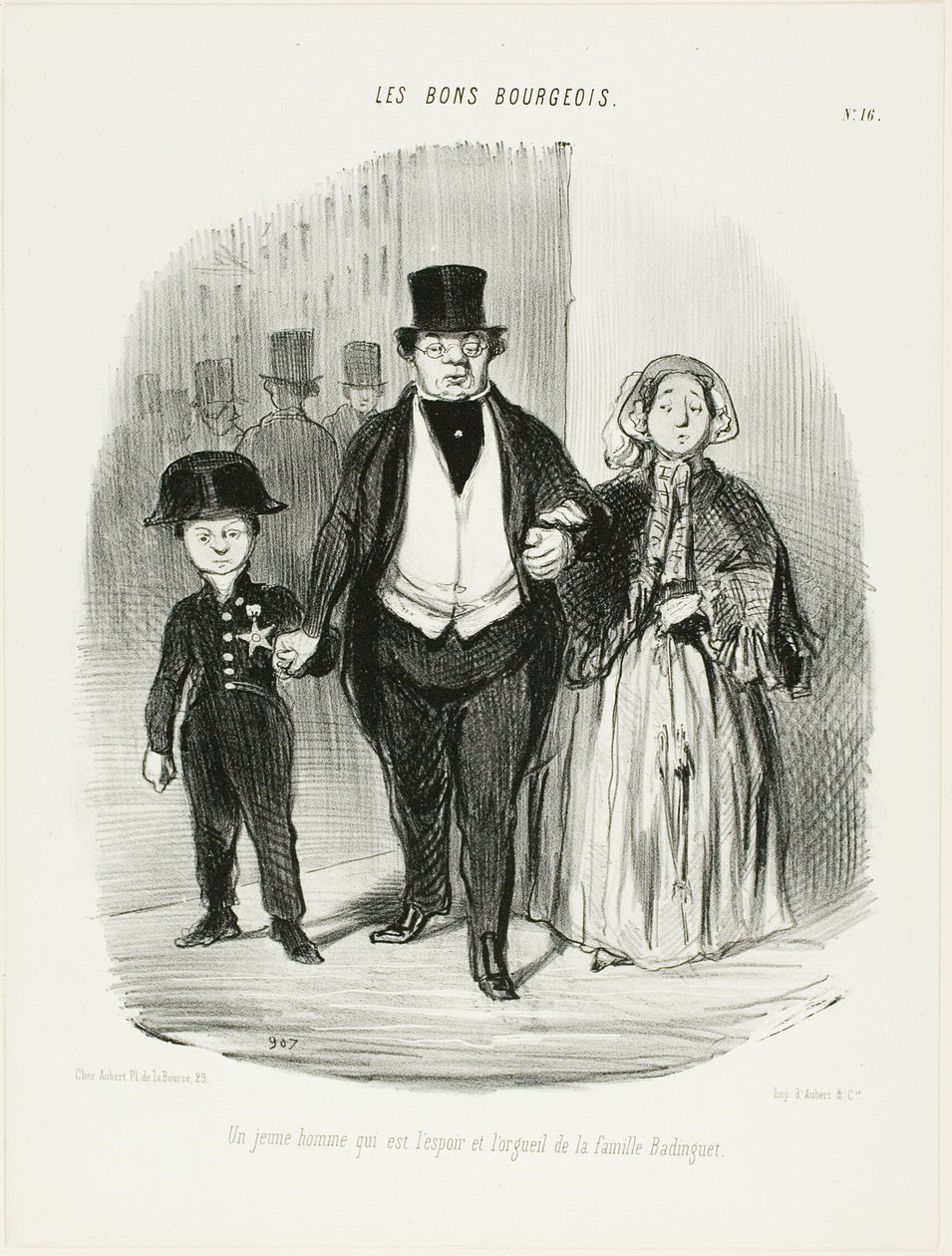 Een jonge man die de trots en de hoop is van de familie Badinguet, plaat 16 uit Les Bons Bourgeois door Honoré Victorin Daumier