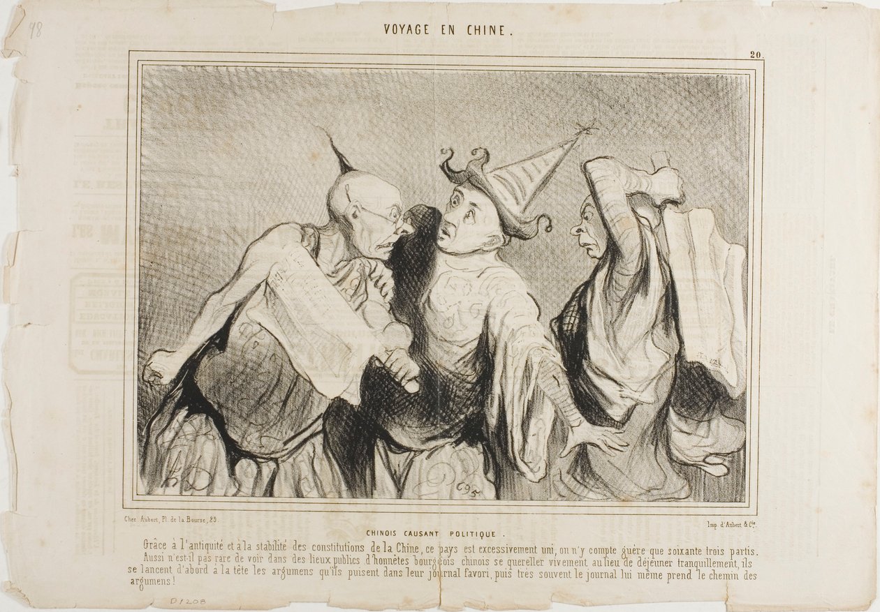 Chinese praatpolitiek. Dankzij de oudheid en de stabiliteit van de grondwet van China is dit land extreem verenigd... het telt slechts iets meer dan 63 politieke partijen. Vaak zie je Chinese burgers heftig discussiëren op openbare door Honoré Victorin Daumier