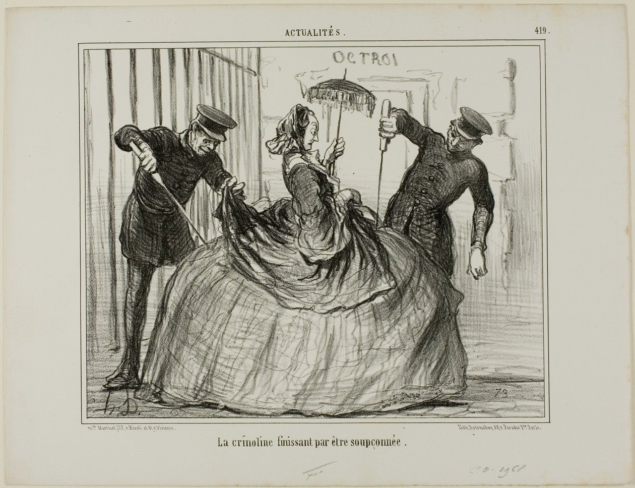 Crinolines worden ineens verdacht, bord 419 van Actualités door Honoré Victorin Daumier
