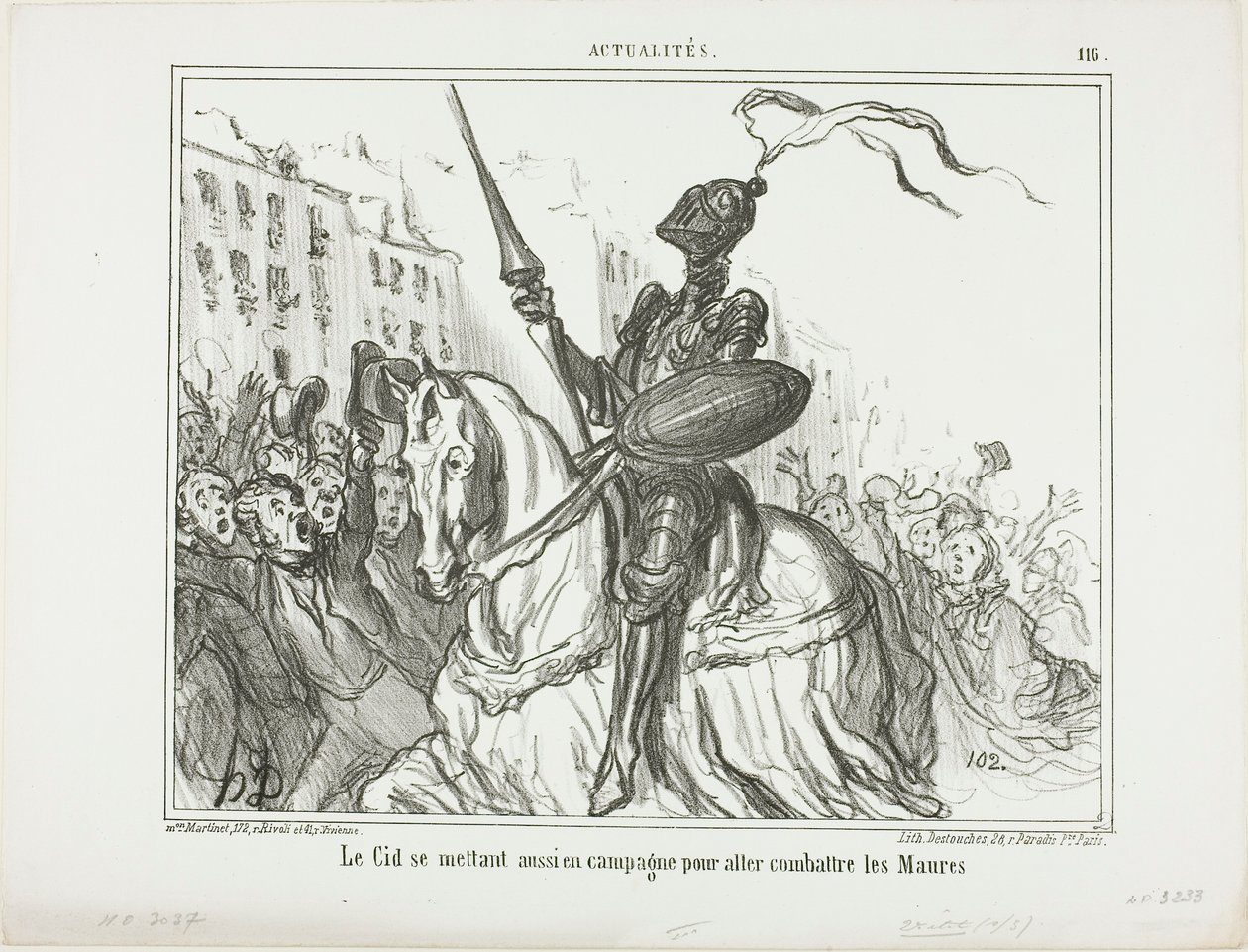 El Cid gaat ook het veld op om tegen de Moren te vechten, plaat 116 van Actualités door Honoré Victorin Daumier