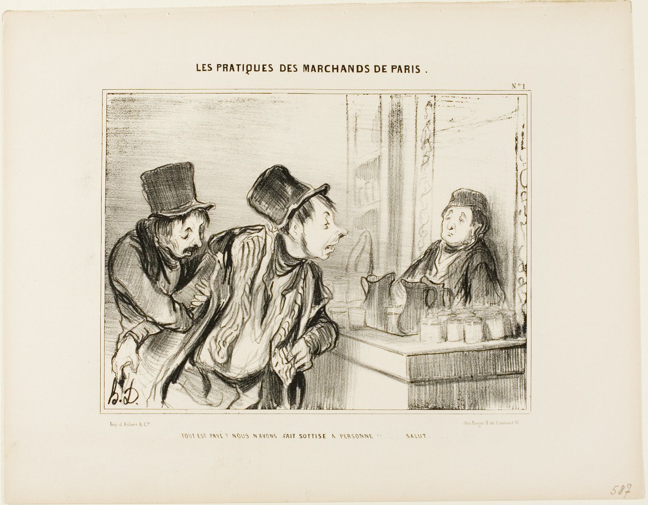 "Is alles betaald En we hebben niemand beledigd... Dag," plaat 31 van Types Parisiens door Honoré Victorin Daumier
