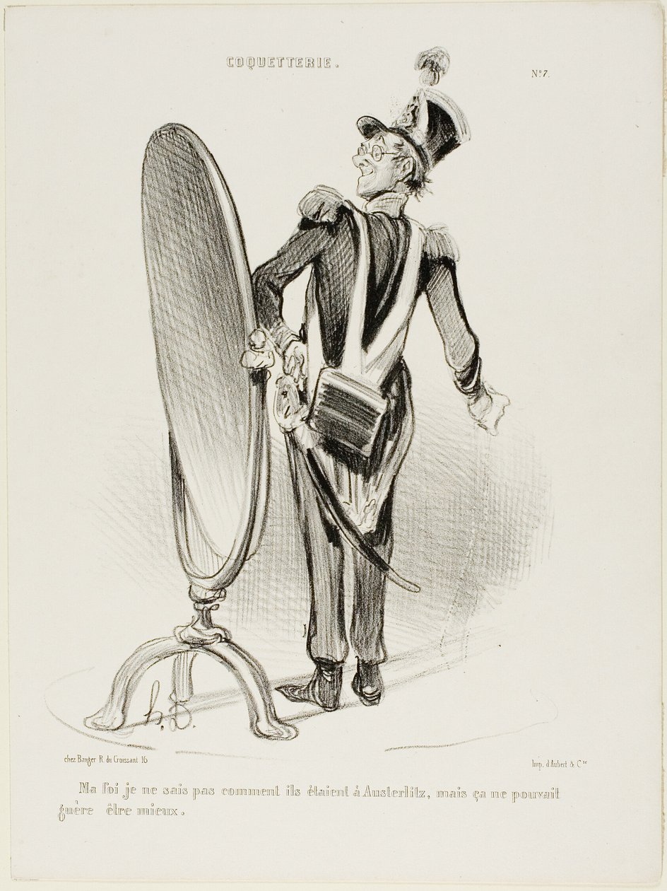 "Ik weet inderdaad niet hoe ze er bij Austerlitz uitzagen, maar ze hadden er nauwelijks beter uit kunnen zien," plaat 7 van Coquetterie door Honoré Victorin Daumier