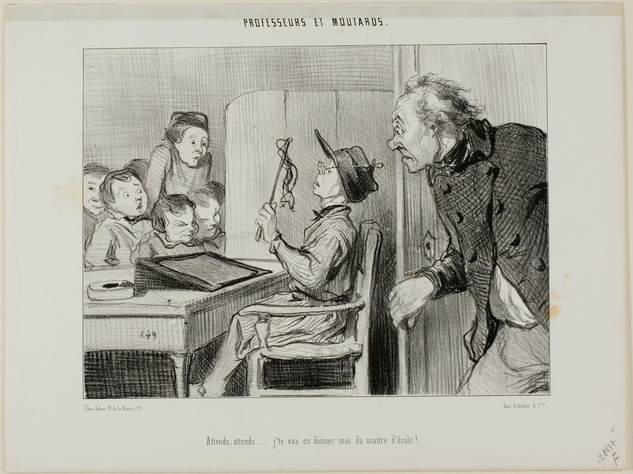 "Wacht maar, ik zal je laten zien wie hier de leraar is...," plaat 11 uit Professeurs Et Moutards door Honoré Victorin Daumier