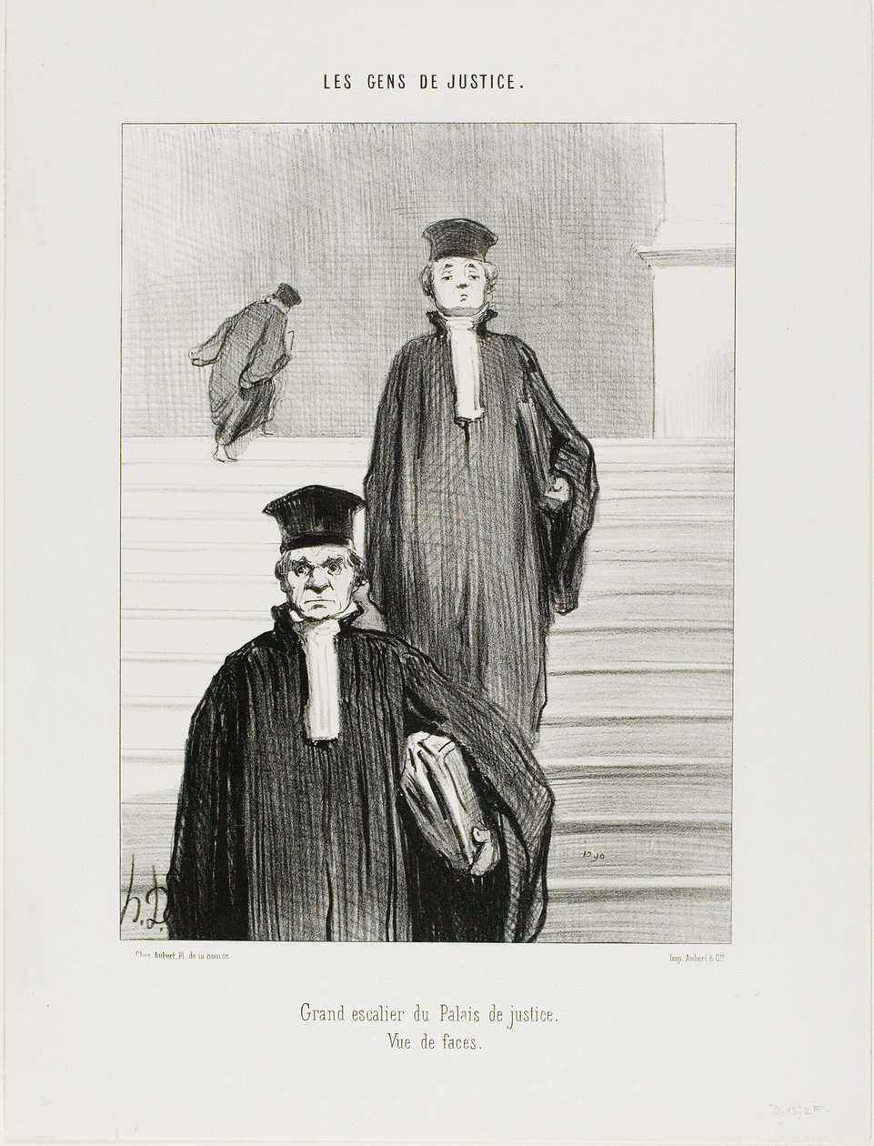 Hoofdtrap van het Paleis van Justitie. Vooraanzicht, plaat 36 uit Les Gens De Justice door Honoré Victorin Daumier