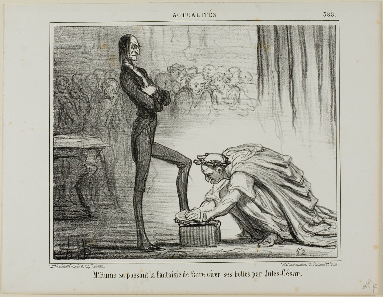Meneer Hume fantaseert over Julius Caesar die zijn laarzen poetst, plaat 388 uit Actualités door Honoré Victorin Daumier