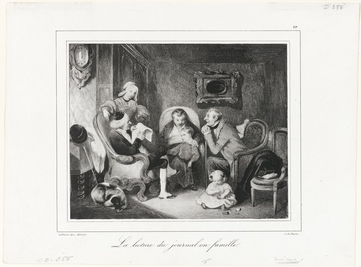 De krant lezen in de familiekring door Honoré Victorin Daumier