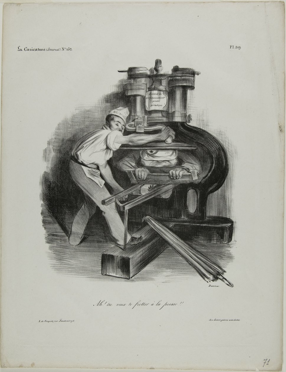 "Dus je wilt je met de pers bemoeien!", zei plaat 319. door Honoré Victorin Daumier