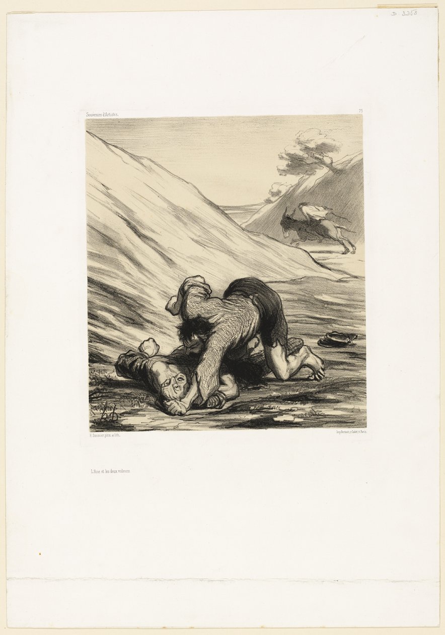 De ezel en twee dieven, plaat 75 uit Souvenirs van kunstenaars door Honoré Victorin Daumier