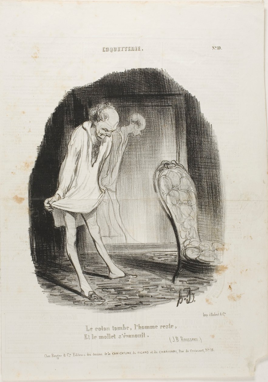 De jurk valt, de man blijft staan en de benen trillen. (J.B. Rousseau), plaat 10 uit Coquetterie door Honoré Victorin Daumier