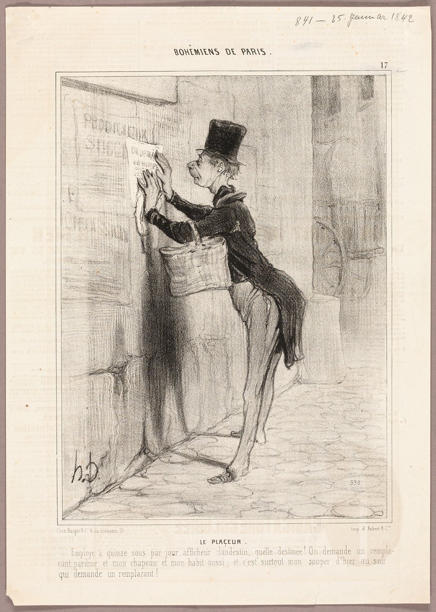 De Affiche Man, plaat 17 uit Bohémiens de Paris door Honoré Victorin Daumier
