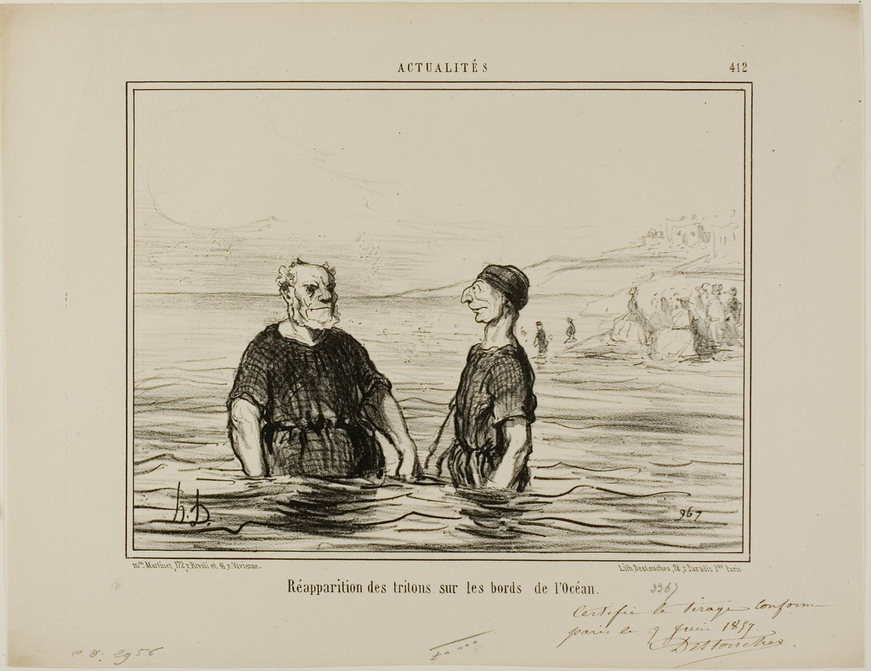 De wederverschijning van de zeetrritonen, plaat 412 uit Actualités door Honoré Victorin Daumier