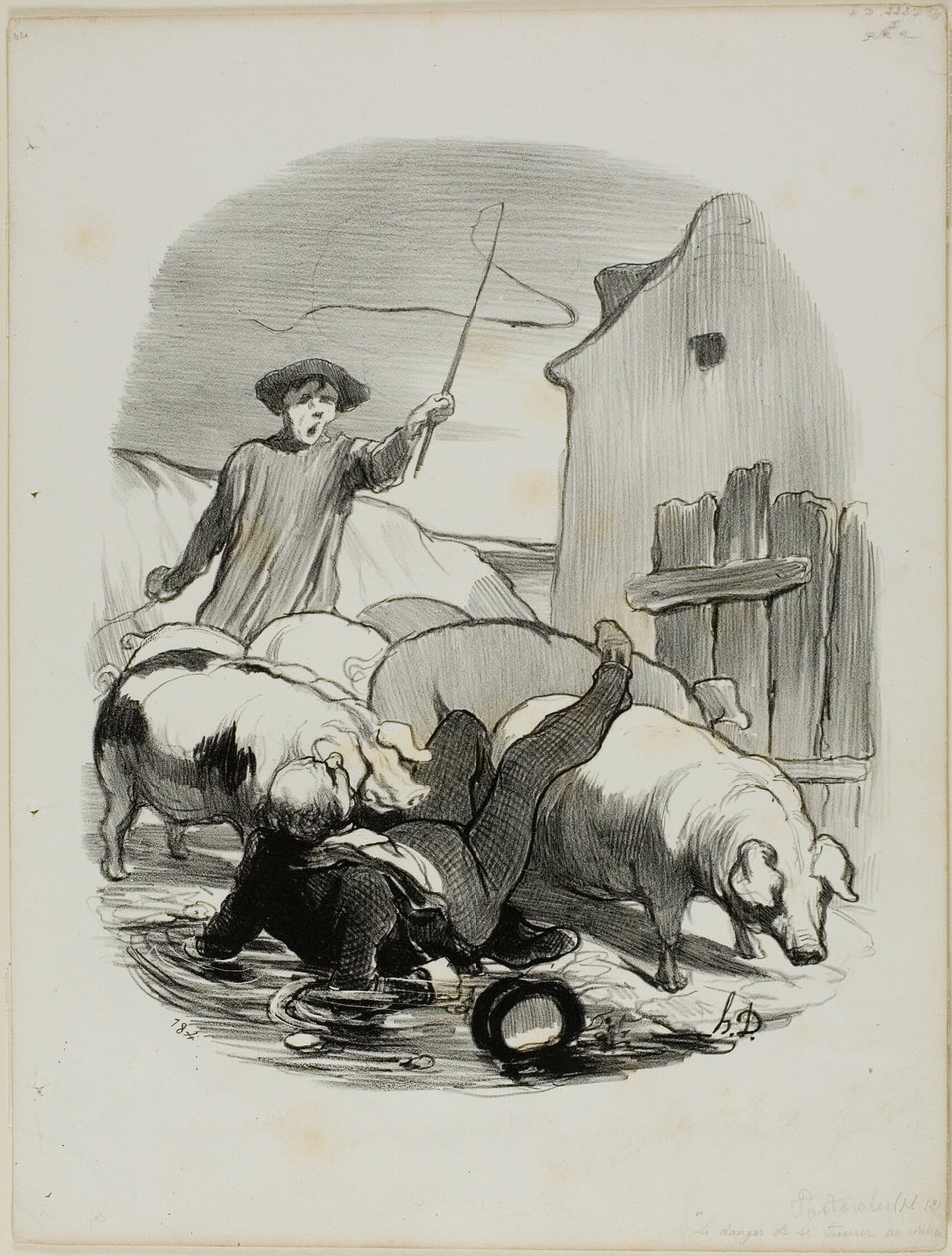 Het gevaar gevangen te worden in een steile achtervolging, plaat 12 van Pastorales door Honoré Victorin Daumier