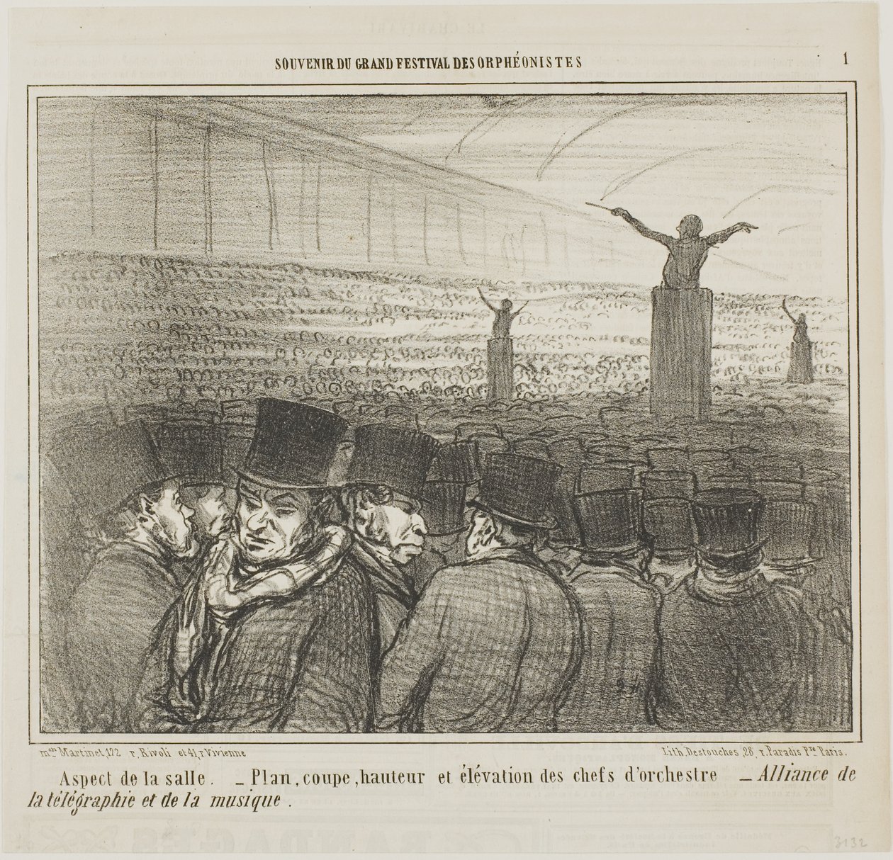 Gezicht op de Grote Zaal, plaat 1 uit Souvenirdu Grand Festival des Orphéonistes door Honoré Victorin Daumier