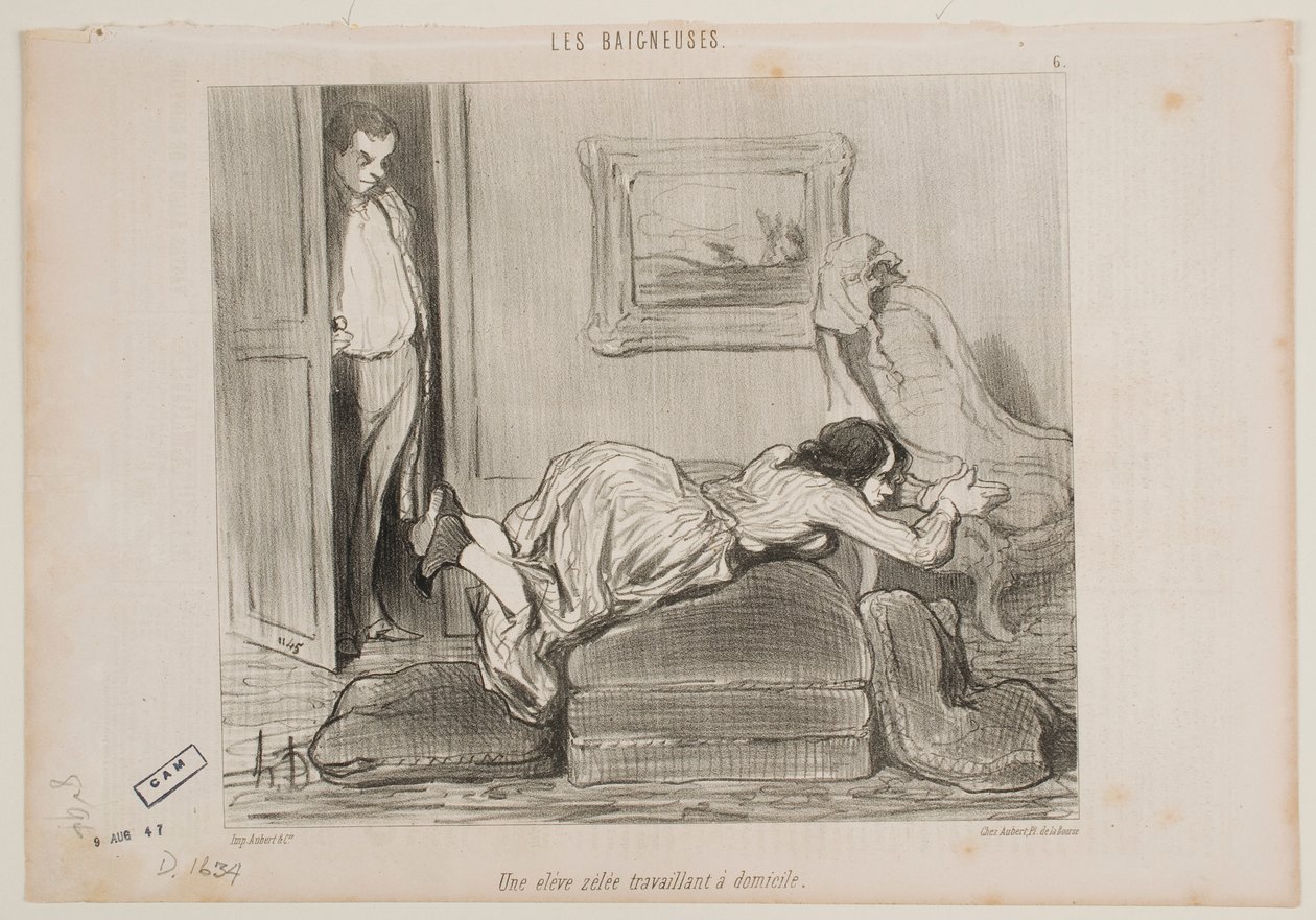 Een ijverige student werkt vanuit huis door Honoré Daumier