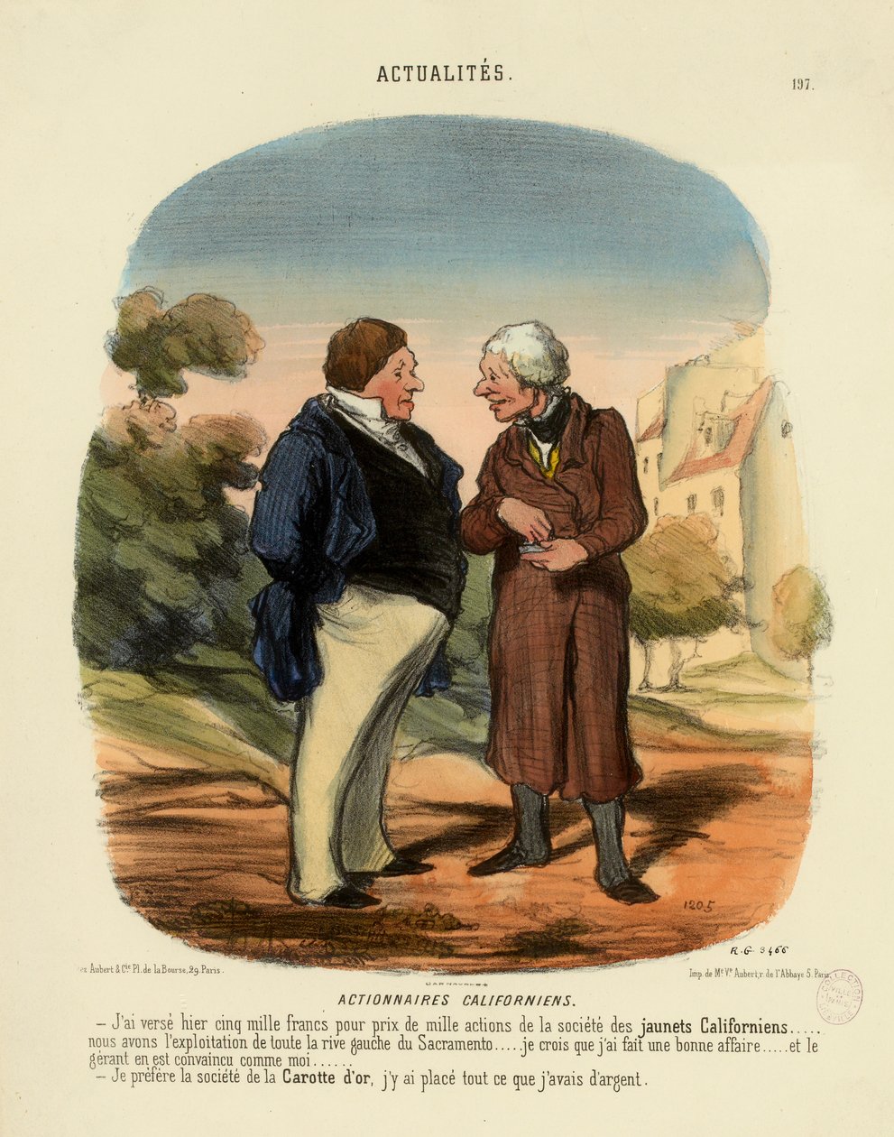 Nieuws nr. 197: Aandeelhouders uit Californië. – Ik heb gisteren vijfduizend frank betaald als prijs... door Honoré Daumier