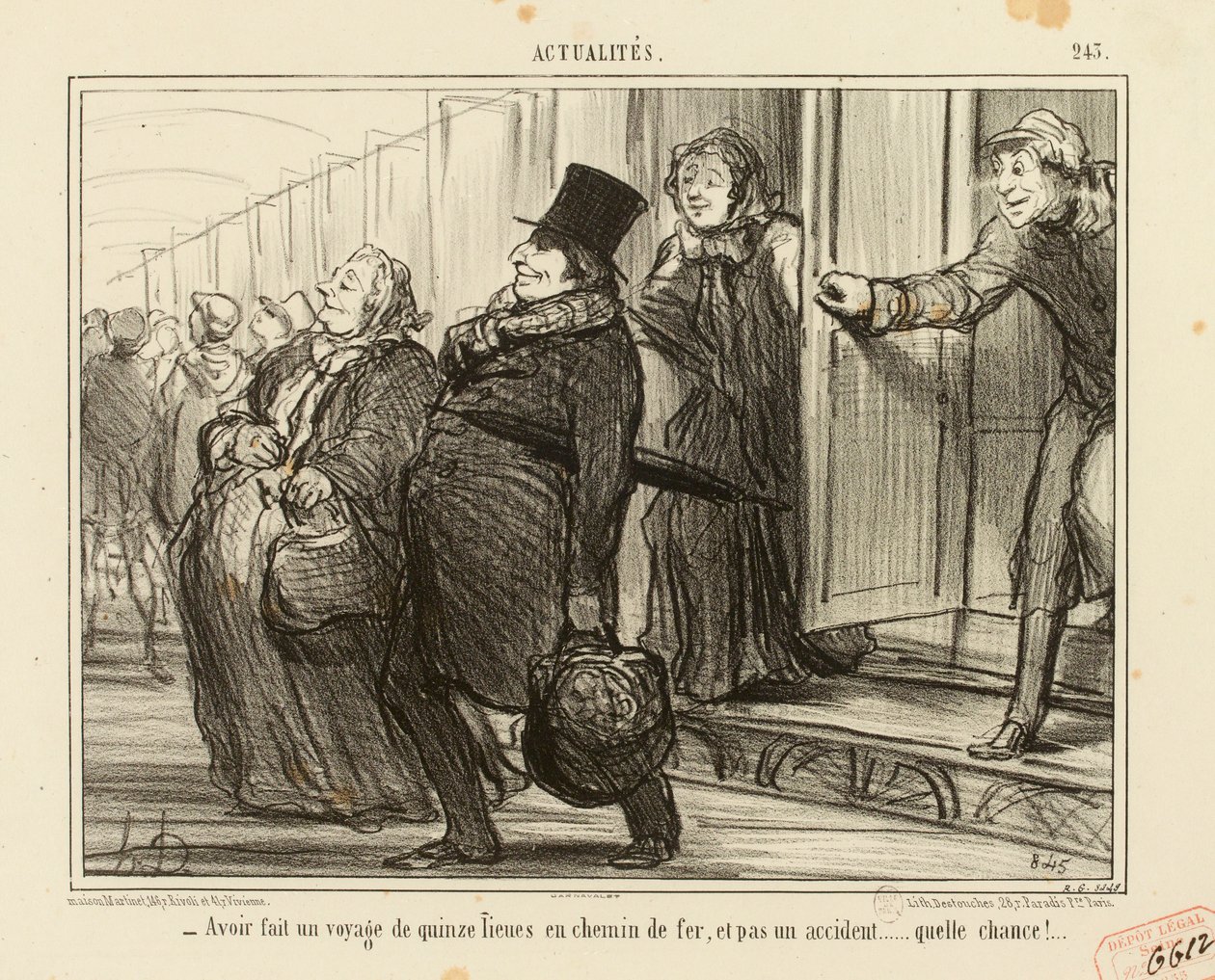 Actualiteiten nr. 245: - Een reis van vijftien mijlen per spoor gemaakt, en geen enkel ongeluk... door Honoré Daumier