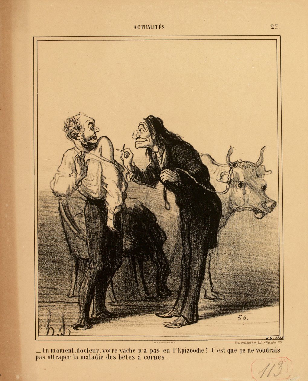 Actualiteiten nr. 27: - Een ogenblik, dokter, heeft uw koe geen epizoötie gehad? door Honoré Daumier