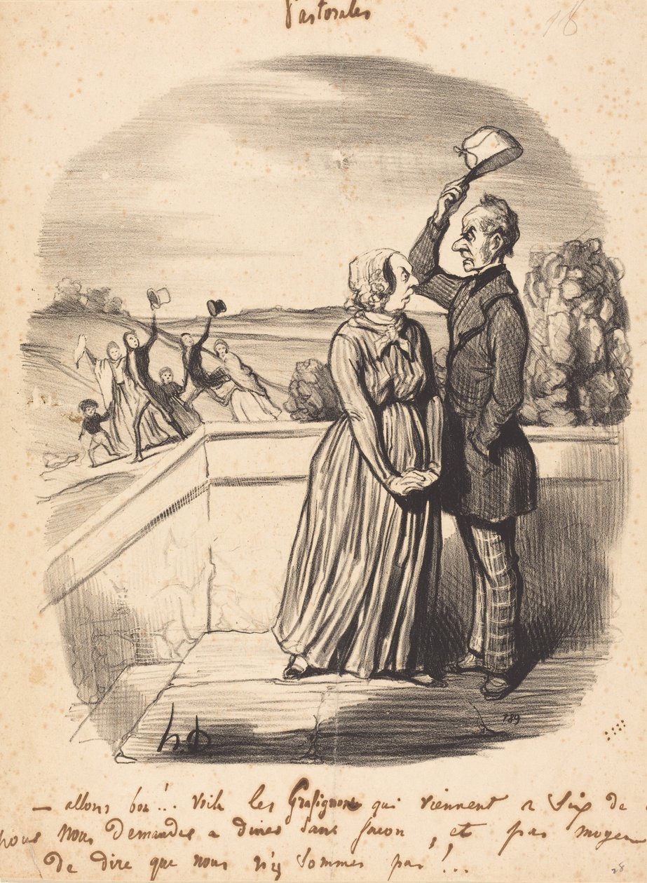 Nou, dit was dan weer mooi!... Daar zijn de krabbels... door Honoré Daumier