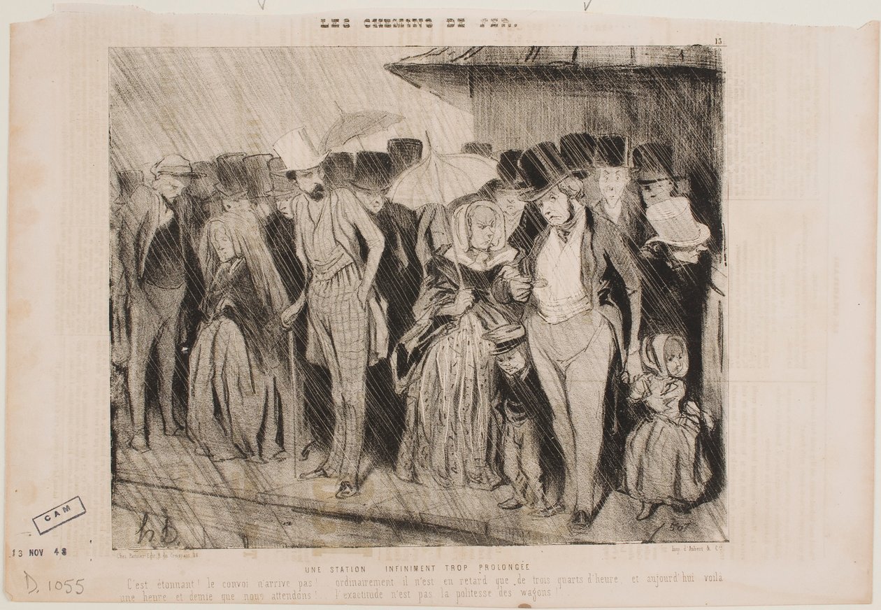 Een eindeloos lange wachttijd op het station door Honoré Daumier