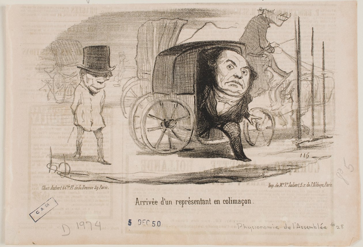 Aankomst van een afgevaardigde in een rijtuig, een slak genoemd door Honoré Daumier