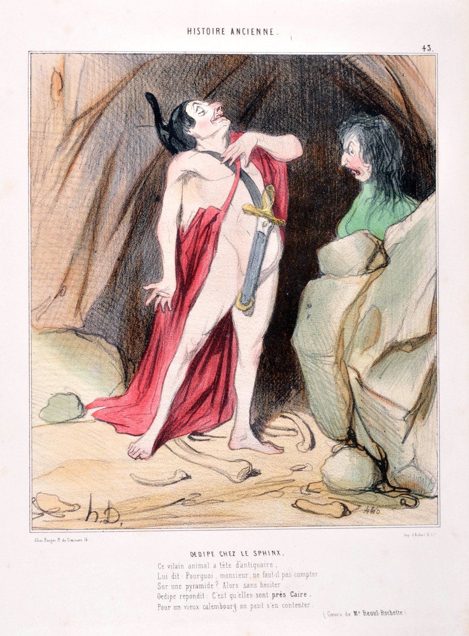 Kunstwerk door Honoré Daumier (1808-1879). Oude geschiedenis Oedipus in de sfinx. BIBLIOTHEEK VAN HET ALCAZAR, MARSEILLE door Honoré Daumier