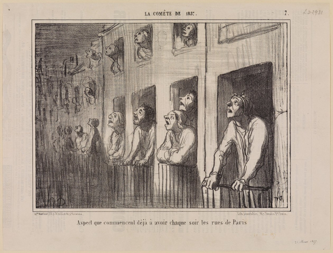 Een beeld dat de straten van Parijs elke avond al beginnen te vertonen (La Comète uit 1857, blad 7) door Honoré Daumier
