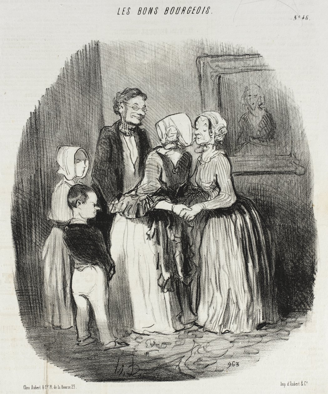 Met Nieuwjaar, verplicht bezoek aan tante Rabourdin door Honoré Daumier
