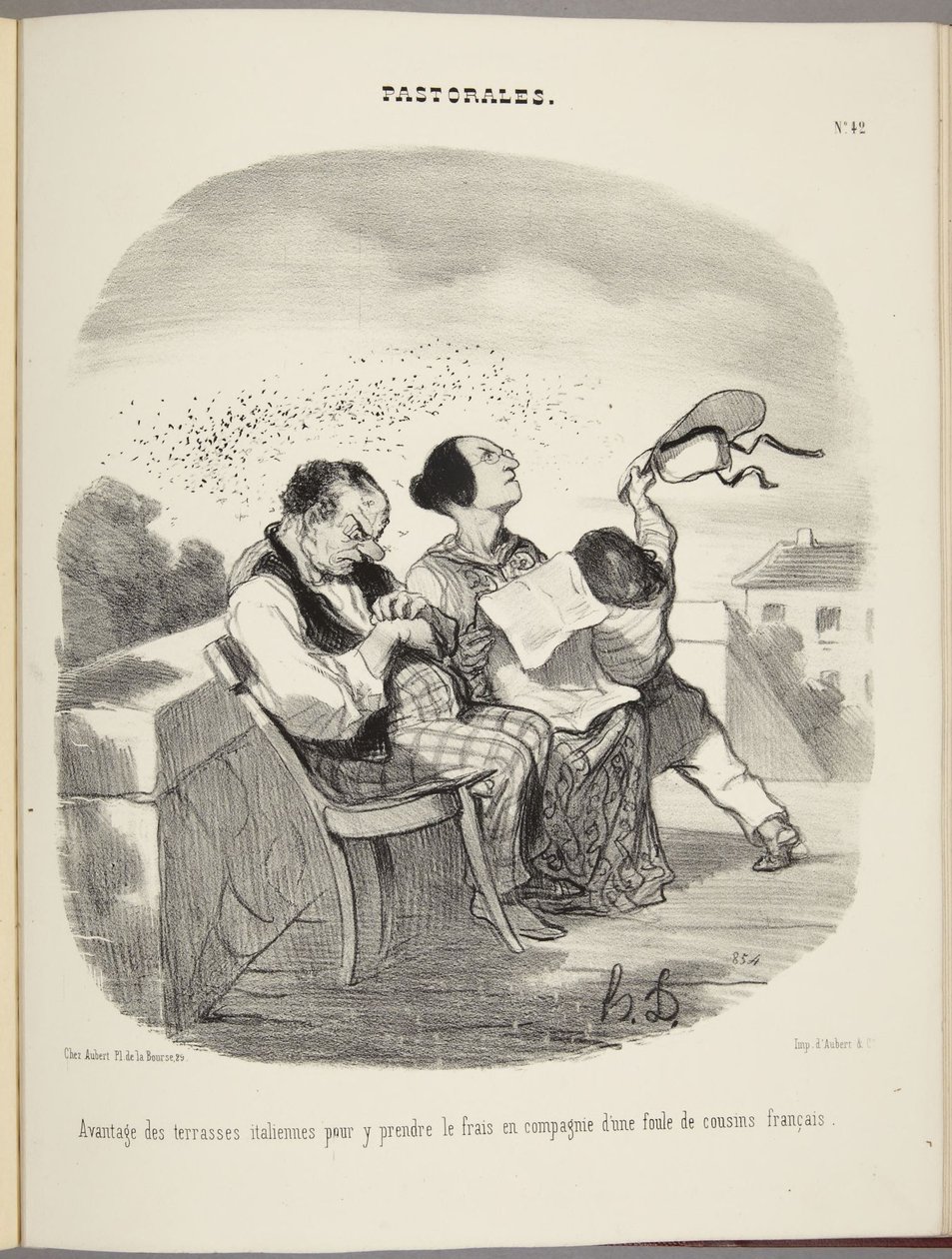 Voordeel van Italiaanse terrassen om er verkoeling te zoeken in het gezelschap van een menigte Franse neven door Honoré Daumier