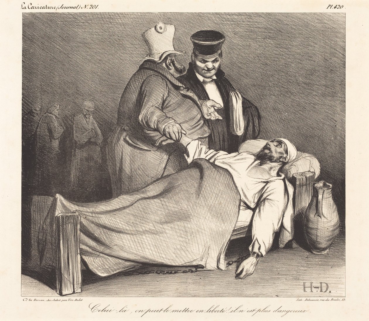 Deze kunnen we vrijlaten! Hij is niet langer gevaarlijk! door Honoré Daumier